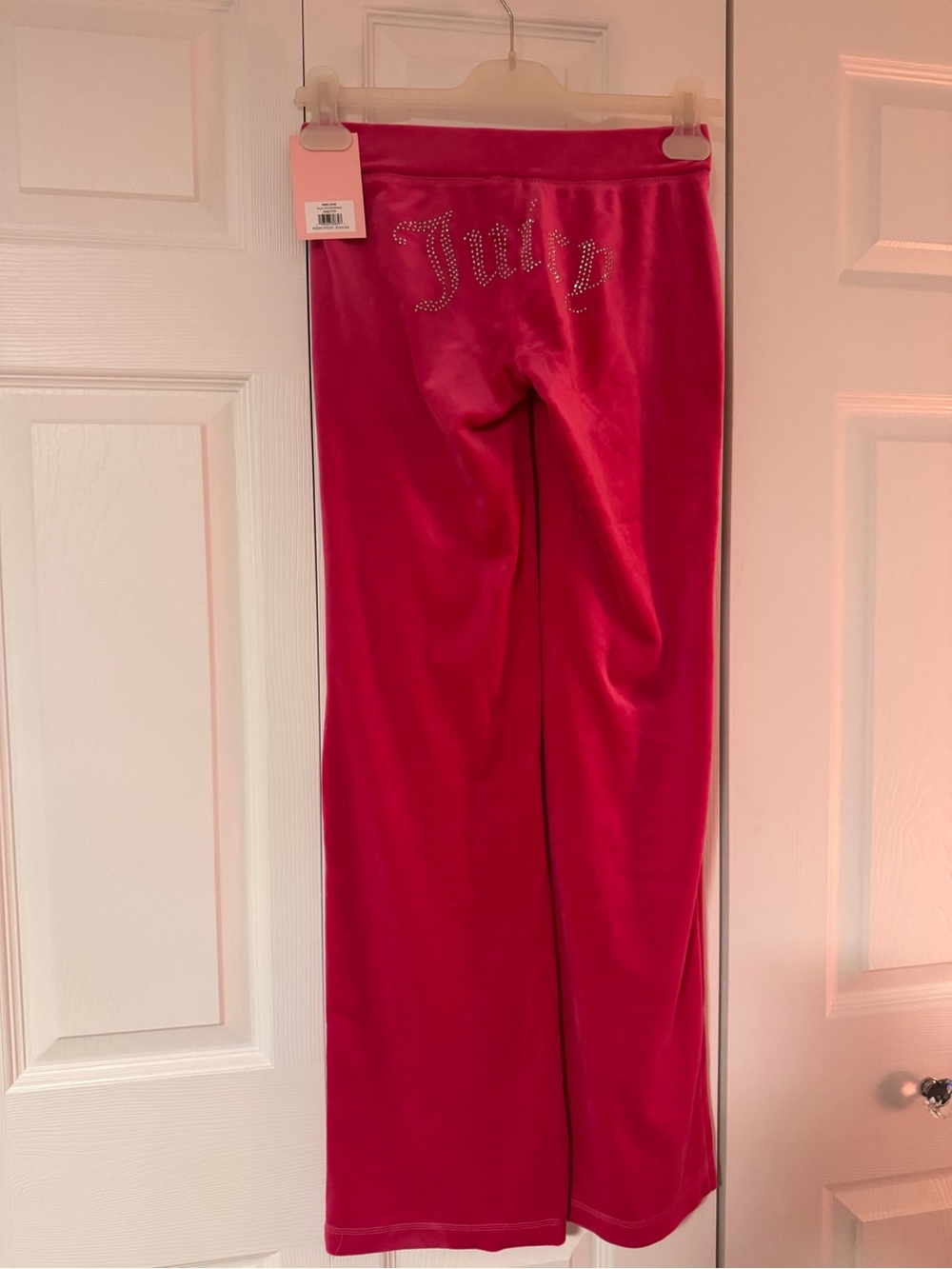 Juicy Couture Hot Pink Velour Joggers with Rhinestone Logo